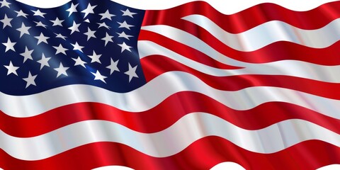 Obraz premium A vibrant design features the waving flag of the USA showcasing its stars and stripes in a realistic pattern. This abstract representation symbolizes freedom and unity.
