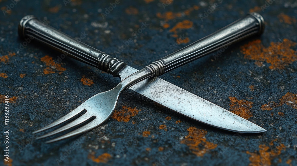 Aufkleber a set of utensils including two knives and a fork placed on a table