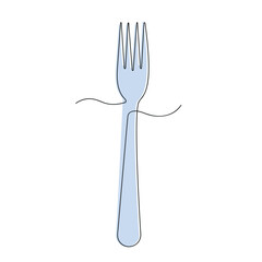 Fork in one continuous line in color. One line drawing, minimalism. Vector illustration.