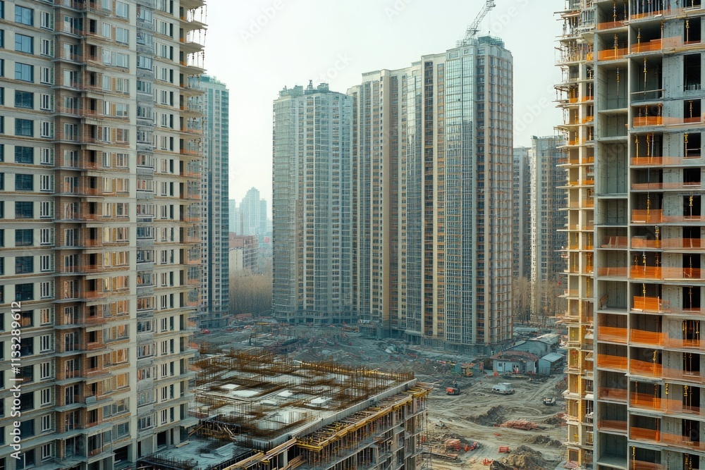 Poster a view of a city from a high-rise building, suitable for use in urban planning or architecture proje