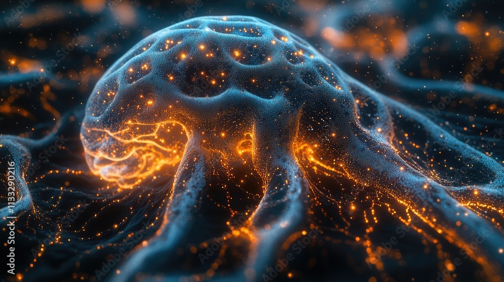 Poster computer-generated image of a human brain, ideal for illustrations and presentations about neuroscie