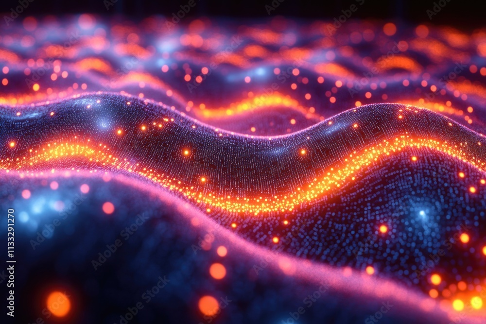 Aufkleber a computer-generated image of a wave of glowing lights