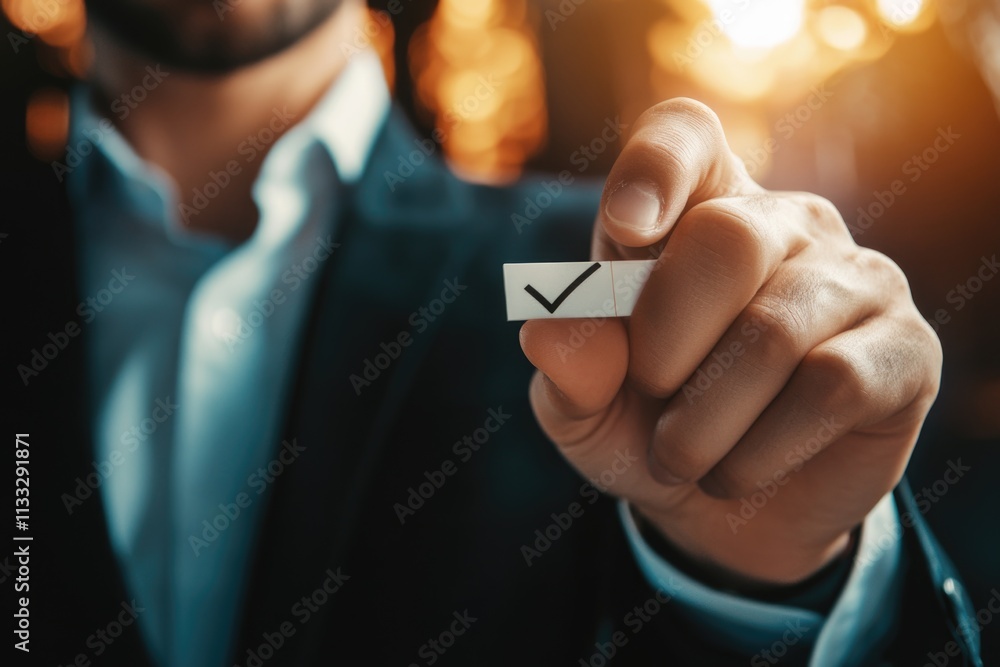Poster A person holds a document with an arrow pointing to something, suitable for use in presentations or illustrating a point