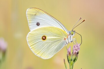 Obraz premium A delicate white butterfly perched on a vibrant purple flower