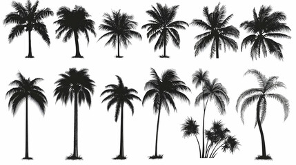 palm trees silhouetteon isolated on a white background