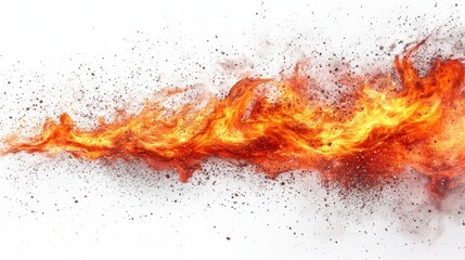 Fiery explosion abstract background with orange flames and scattered debris.