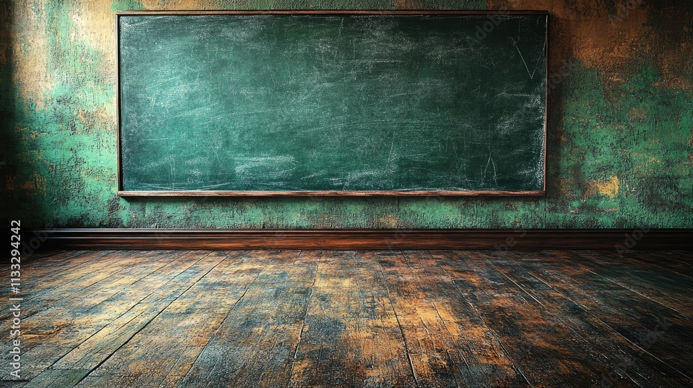 Poster Classroom scene with a blank chalkboard and empty space