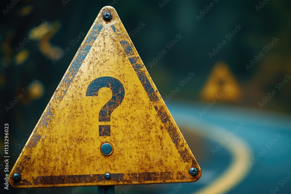 Poster A bright yellow triangular sign with a question mark, ideal for pointing out directions or highlighting curiosity