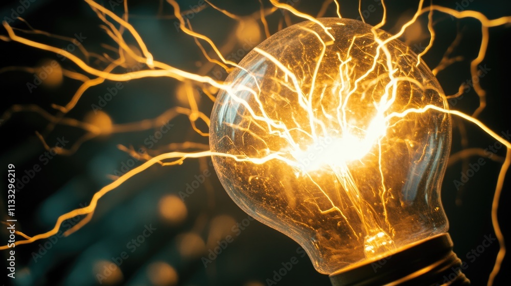 Poster A unique scene featuring a glowing light bulb with a small tree growing inside