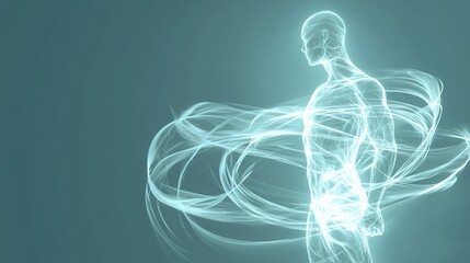 Glowing human figure with energy trails.