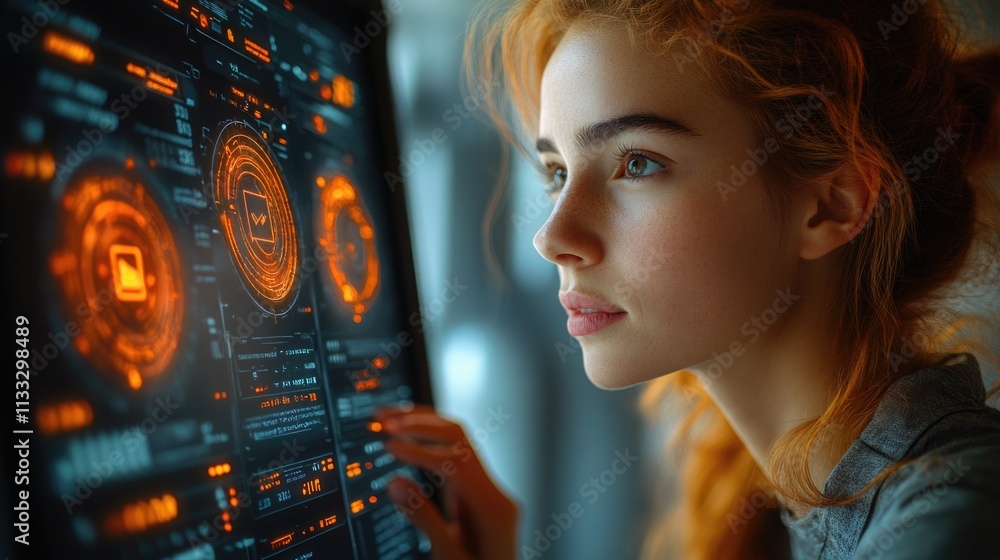 Poster a person sitting in front of a computer monitor, focused on the screen
