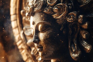 Obraz premium A detailed view of a woman's face and neck on a statue, suitable for use in art or history contexts