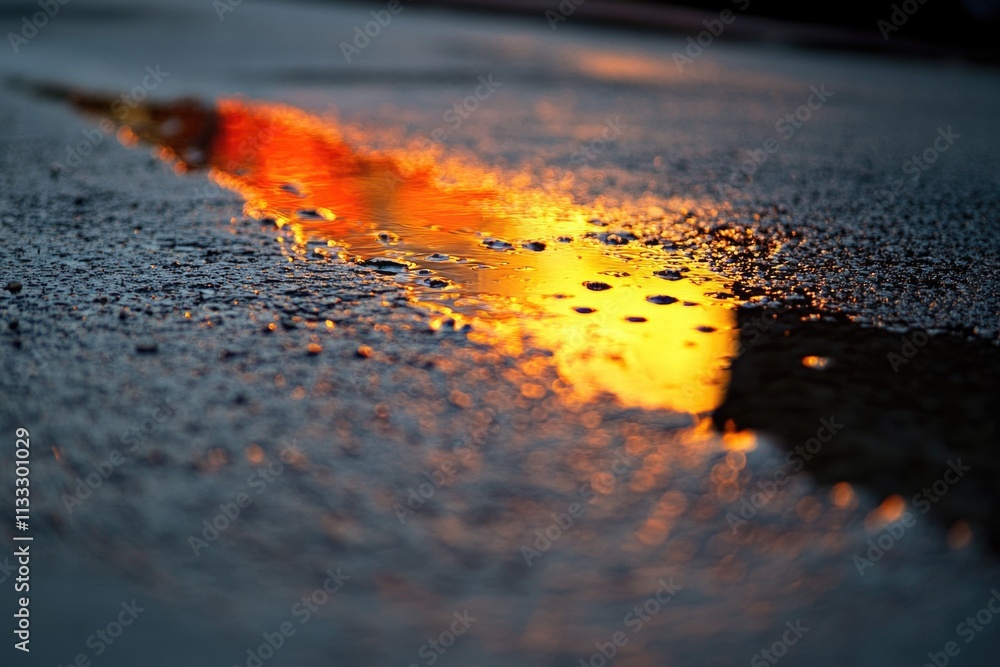 Poster a fire hydrant reflected in a puddle of water, ideal for use as a background or design element