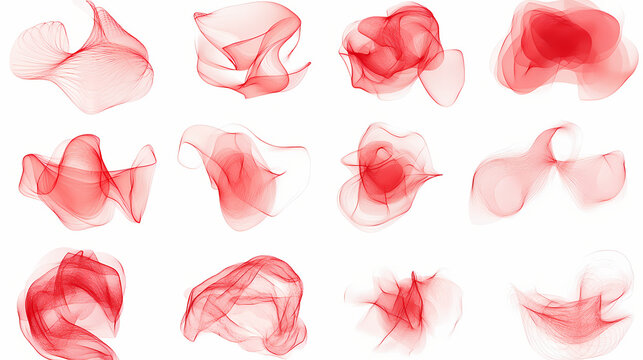 Set of red gossamer digitally created shapes in various sizes. all isolated so they can be used alone or in groups. Gossamer. Illustration