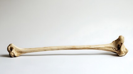 12. A single bone, such as a femur, placed with great detail against a white background