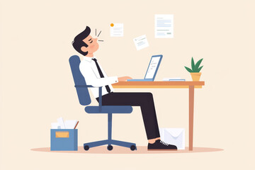 Fototapeta premium Office worker experiencing migraine symptoms during a stressful day. 