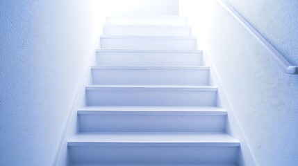 Fototapeta premium 11. A set of narrow white stairs leading upward, illuminated with soft light, on a white background
