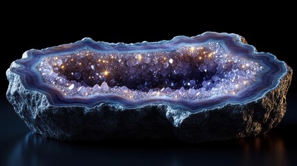 Obraz premium Geode slice with glowing crystals.