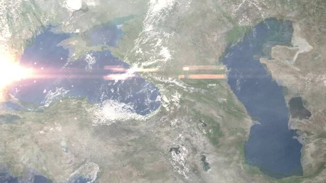 Zooming in on Zugdidi, Georgia frome space - Perfect for Travel Intros and Backgrounds. Realistic 3D Animation.