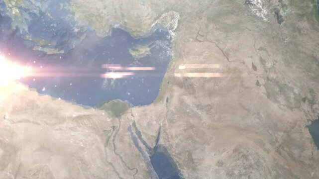 Zooming in on Netanya, Israel frome space - Perfect for Travel Intros and Backgrounds. Realistic 3D Animation.