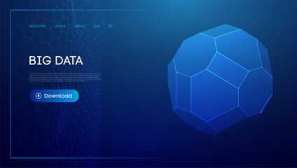 Fototapeta premium Technology sphere 3d. Blue big data background. Wireframe mesh protect globe.