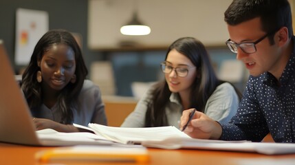 Diverse Students Collaborate On Project Studying Together
