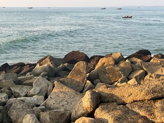 Beautiful view of sea view beach in Karachi during sunset in the evening