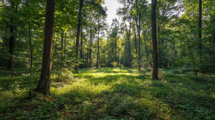 Fototapeta premium Protected forest area with lush, dense trees