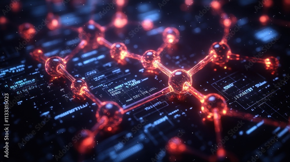 Aufkleber a digital representation of molecular structures with a high-tech background.