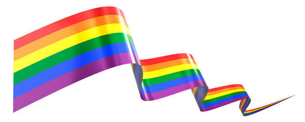 Fototapeta premium LGBTQ community rainbow flag flag - wavy ribbon isolated on white background - 3D illustration