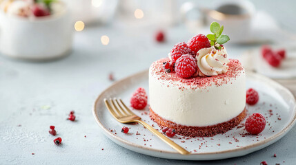 Delicious raspberry cake with cream and decorative garnishes. valentine concept