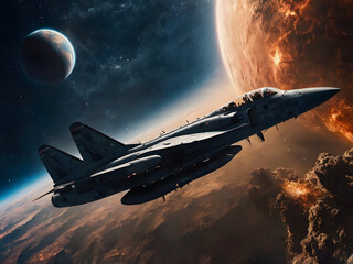 Military plane in space