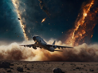 Military plane in space