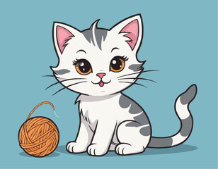 Fototapeta premium Curious Cartoon Kitten with Playful Expressions and Adorable Poses