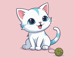 Obraz premium Curious Cartoon Kitten with Playful Expressions and Adorable Poses