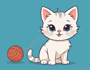 Fototapeta premium Curious Cartoon Kitten with Playful Expressions and Adorable Poses