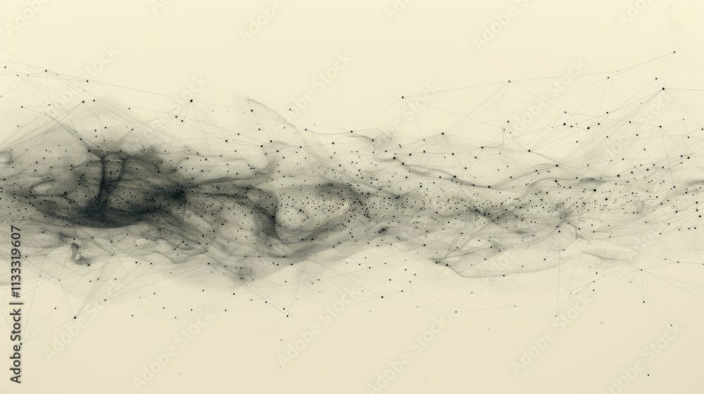 Poster abstract representation of interconnected points and flowing lines, suggesting data visualization.
