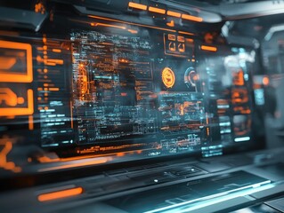 Fototapeta premium Futuristic interface displays glowing digital data.