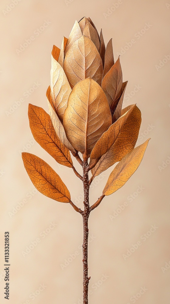 Poster the brown and tan botanical specimen stands out with its intricate shapes and textures, becoming an 