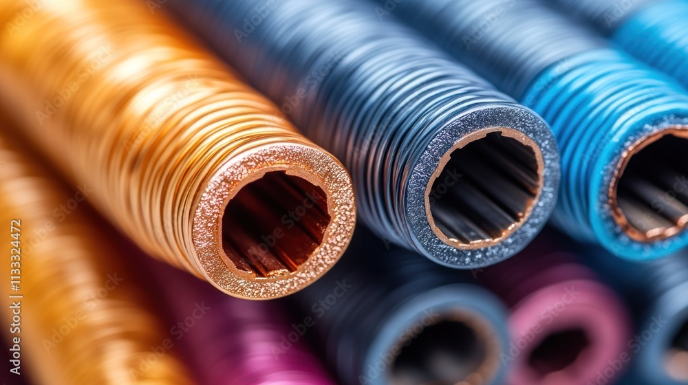 Poster close-up of colorful spools of thread, showcasing texture and material.