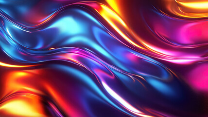 Obraz premium Abstract Liquid Waves of Vibrant Colors. A vibrant, dynamic image featuring liquid-like, flowing waves in a spectrum of iridescent colors, including oranges, pinks, and blues.