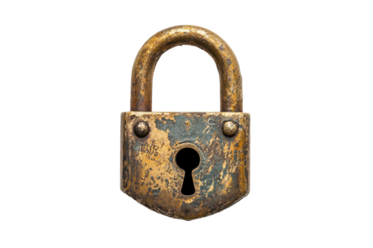 Classic Padlock with a Silver Finish and Keyhole Design with isolated on transparent background