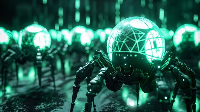 Mesmerizing glowing futuristic sphere or orb illuminating a dark mysterious cyberpunk inspired landscape with neon lights and a futuristic digital interface or HUD creating a sense of and the unknown
