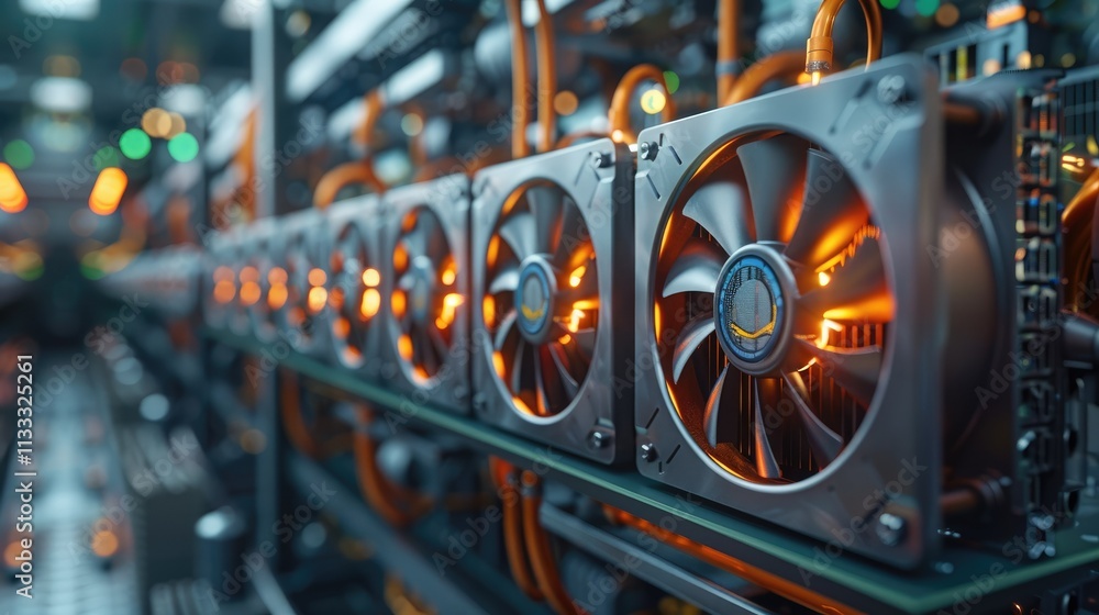 Aufkleber close-up of computer fans in a data center, highlighting cooling systems for hardware.