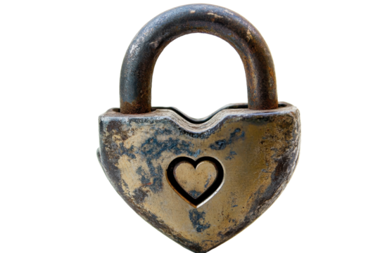 Heart-Shaped Love Lock with a Bright Red Finish and Key for Love Stories with isolated on transparent background