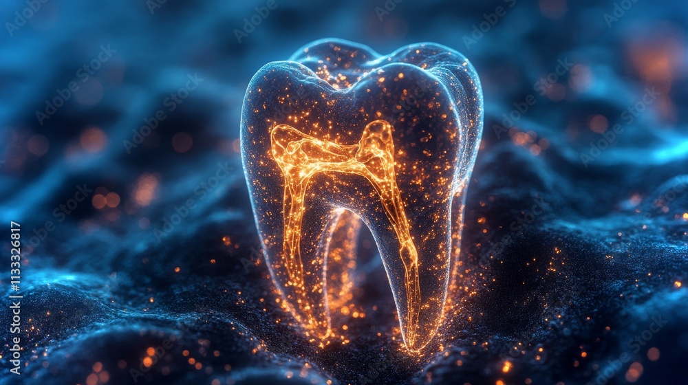 Aufkleber digital x-ray of a molar showing detailed internal structures with advanced imaging