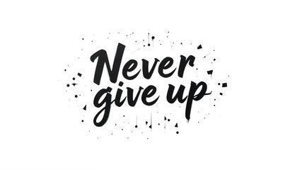 Fototapeta premium Handwritten message expressing never give up in a brush lettering style, inspiring perseverance and the pursuit of dreams with a powerful and uplifting sentiment.
