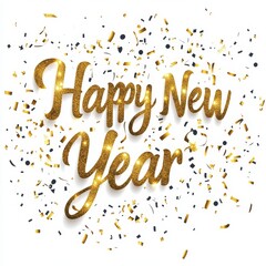 Celebrate the New Year with shimmering gold confetti and festive greetings.