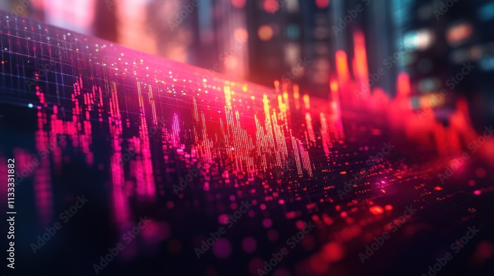 Poster abstract visualization of sound waves in vibrant colors, representing data analysis.
