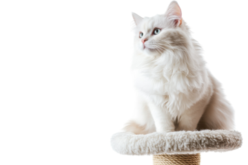 Majestic Turkish Angora Cat Sitting Gracefully with Its Fluffy White Coat and Striking Blue Eyes with isolated on transparent background